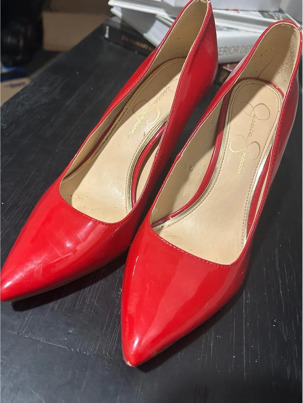 Jessica Simpson Cassani Pointed-Toe Patent Pumps - Red Muse - Size 7